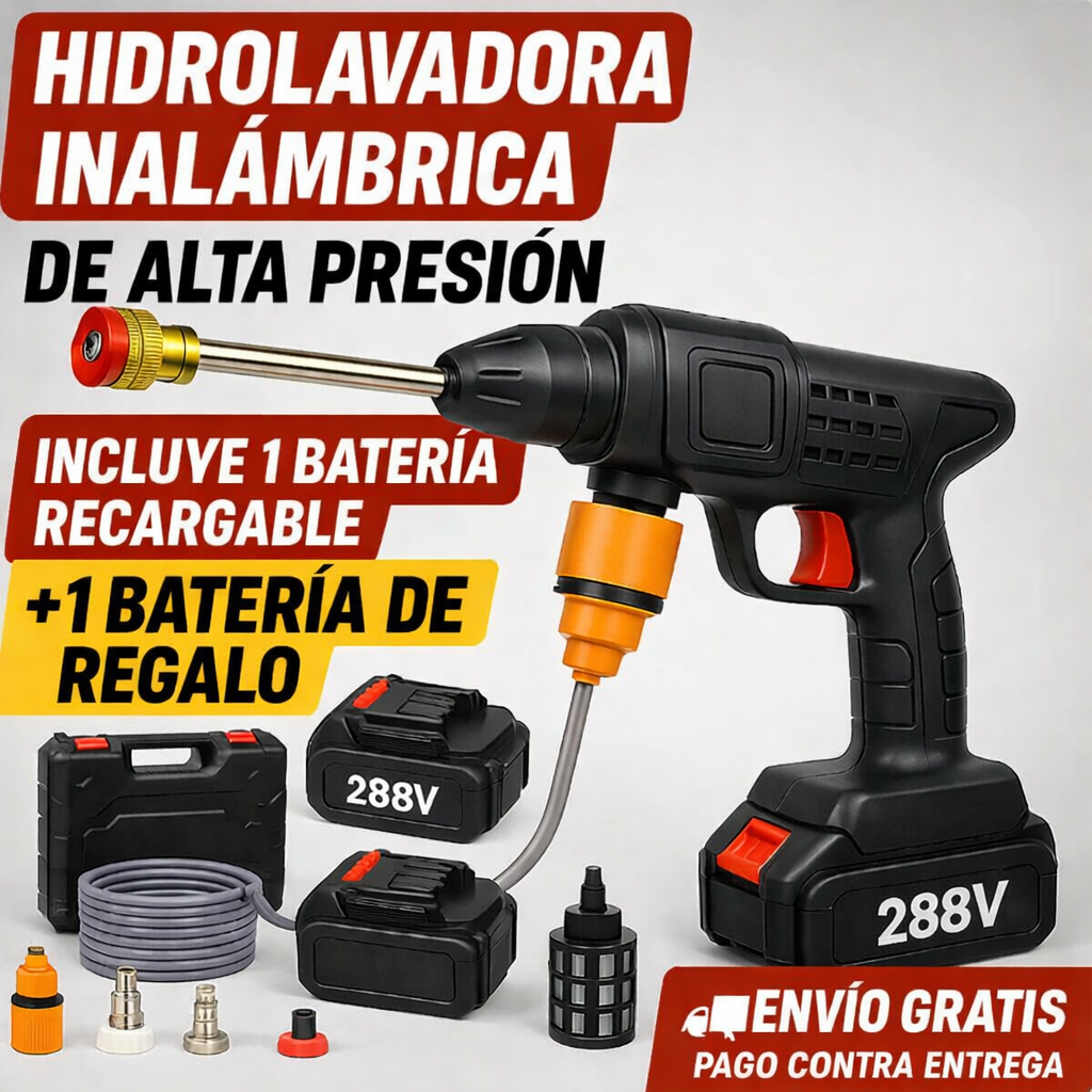 Hidrolavadora Inalámbrica 288V + 2 Baterías | Alta Presión